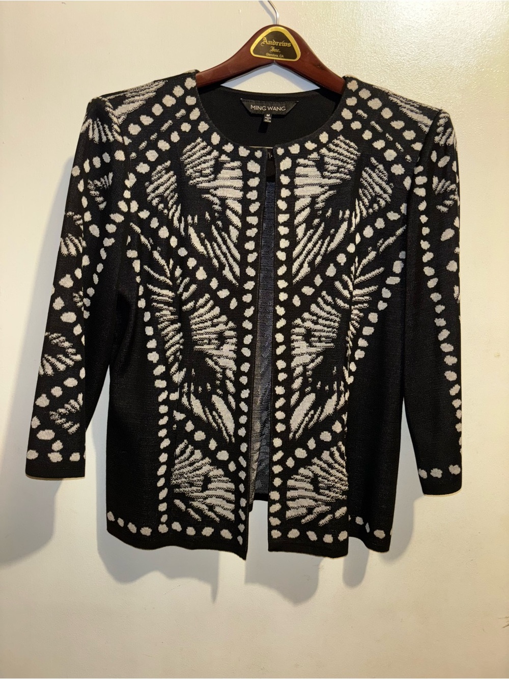 Ming Wang Black and White Abstract Dot Knit Cardigan